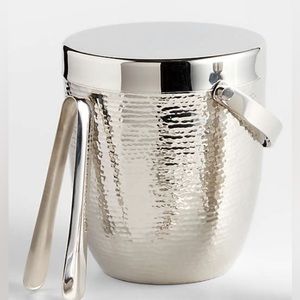 NEW Crate&Barrel Graham Hammered Metal Ice Bucket and Metal Ice Tongs